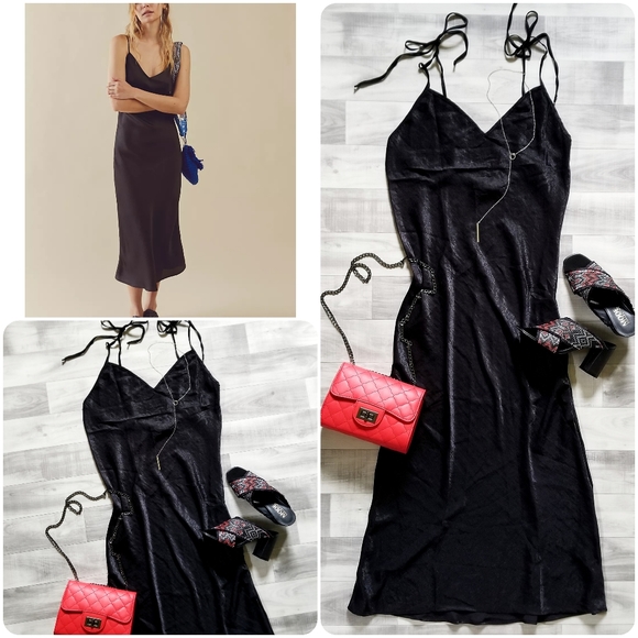 NWT Free People Tie Strap Slip Dress in Black - Picture 14 of 14